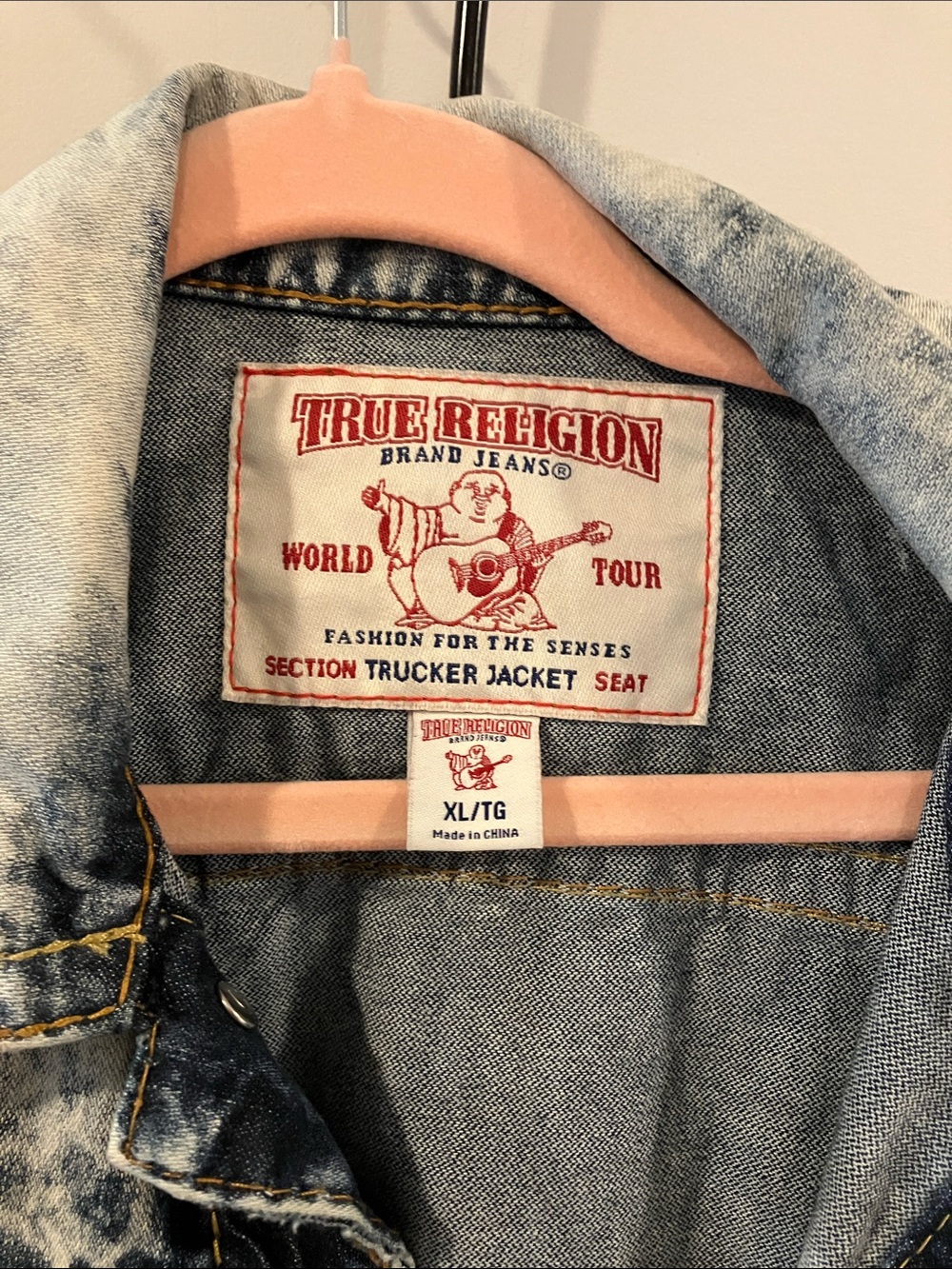 Vintage True Religion Blue and White Acid Wash Denim Jacket size XL - Picture 2 of 5